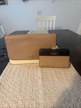 kate spade Taupe, Black & Cream Crossbody with Matching Cardholder